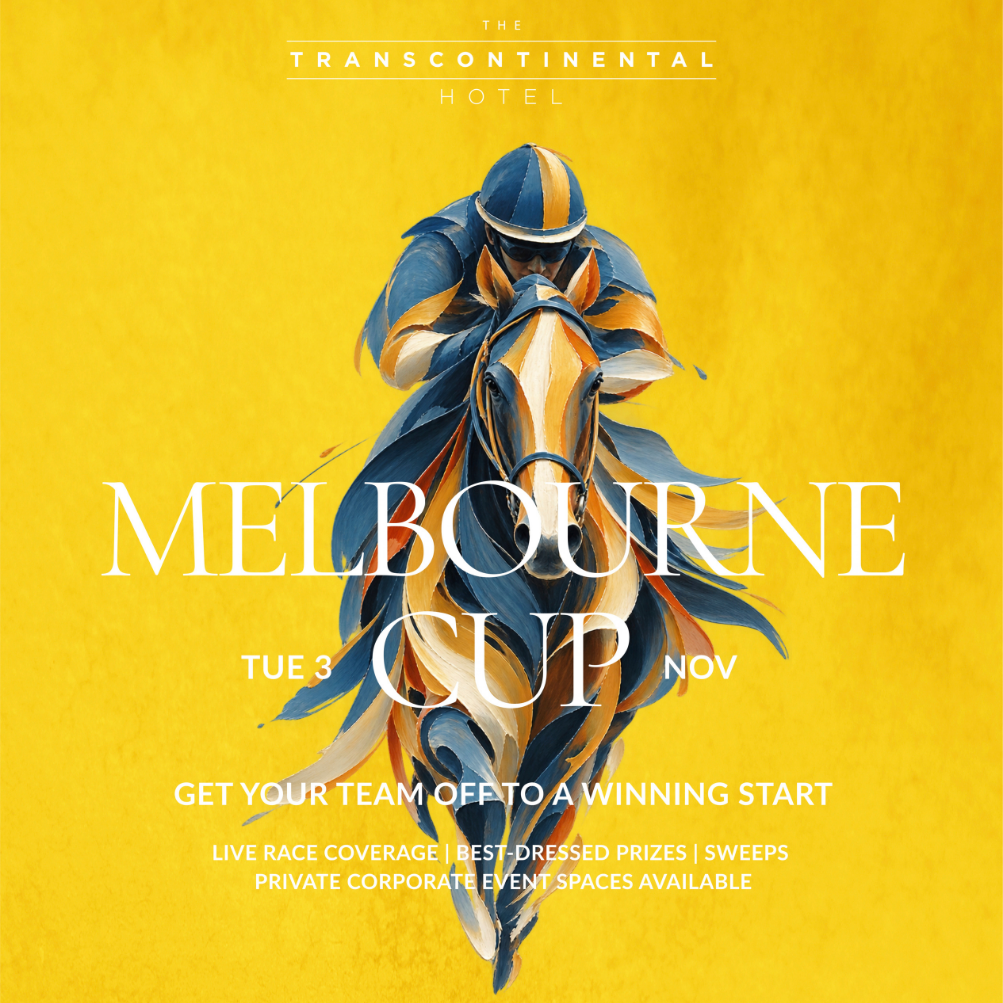 Melbourne Cup Luncheon promotional banner for Transcontinental Hotel Brisbane